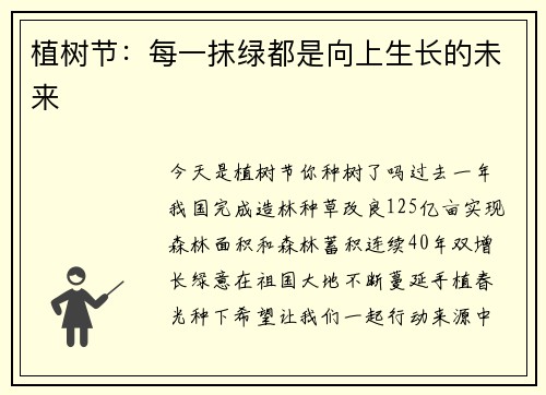 植树节：每一抹绿都是向上生长的未来