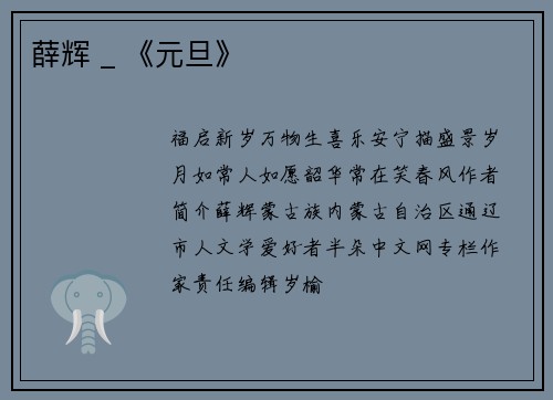 薛辉 _ 《元旦》