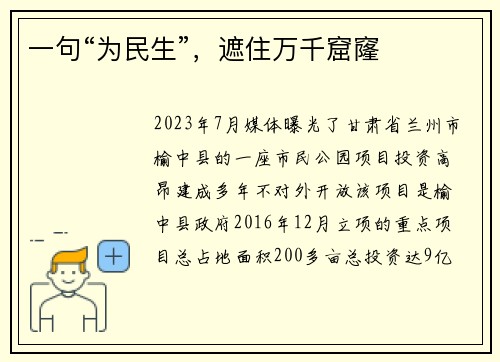 一句“为民生”，遮住万千窟窿