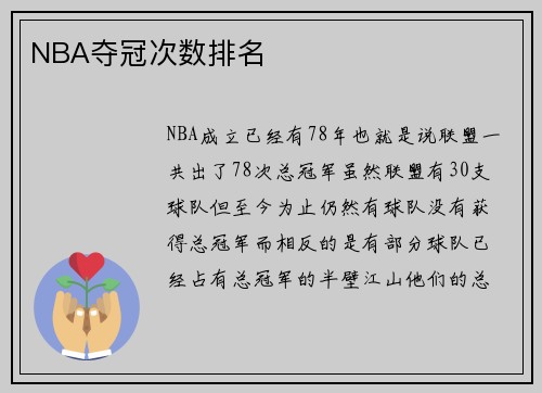 NBA夺冠次数排名