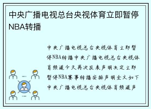 中央广播电视总台央视体育立即暂停NBA转播